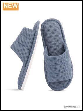 Waffle Open Toe Memory Foam House Slippers Breathable Slide Sandals
